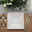 10-Pack Plastic Dinner Plates White Square with Rose Gold Trim - Lightweight Disposable Plates for Events 10"