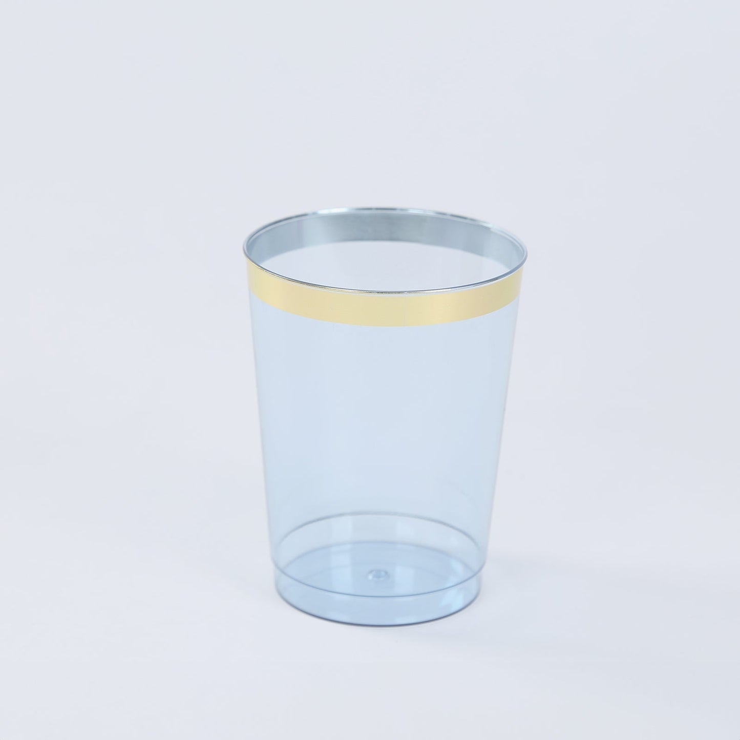25-Pack Plastic Tumbler Cups Transparent Dusty Blue with Gold Rim - Stylish Disposable Party Glasses 10oz