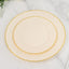 10-Pack Plastic 7.5" Round Salad Dessert Plates in Ivory with Gold Flair Rim - Disposable Party Plates