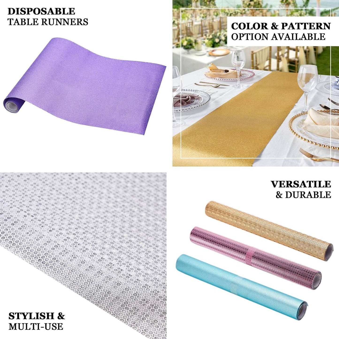 Glitter Paper 9ft Table Runner Roll Rose Gold Disposable Ridge Pattern Table Decor