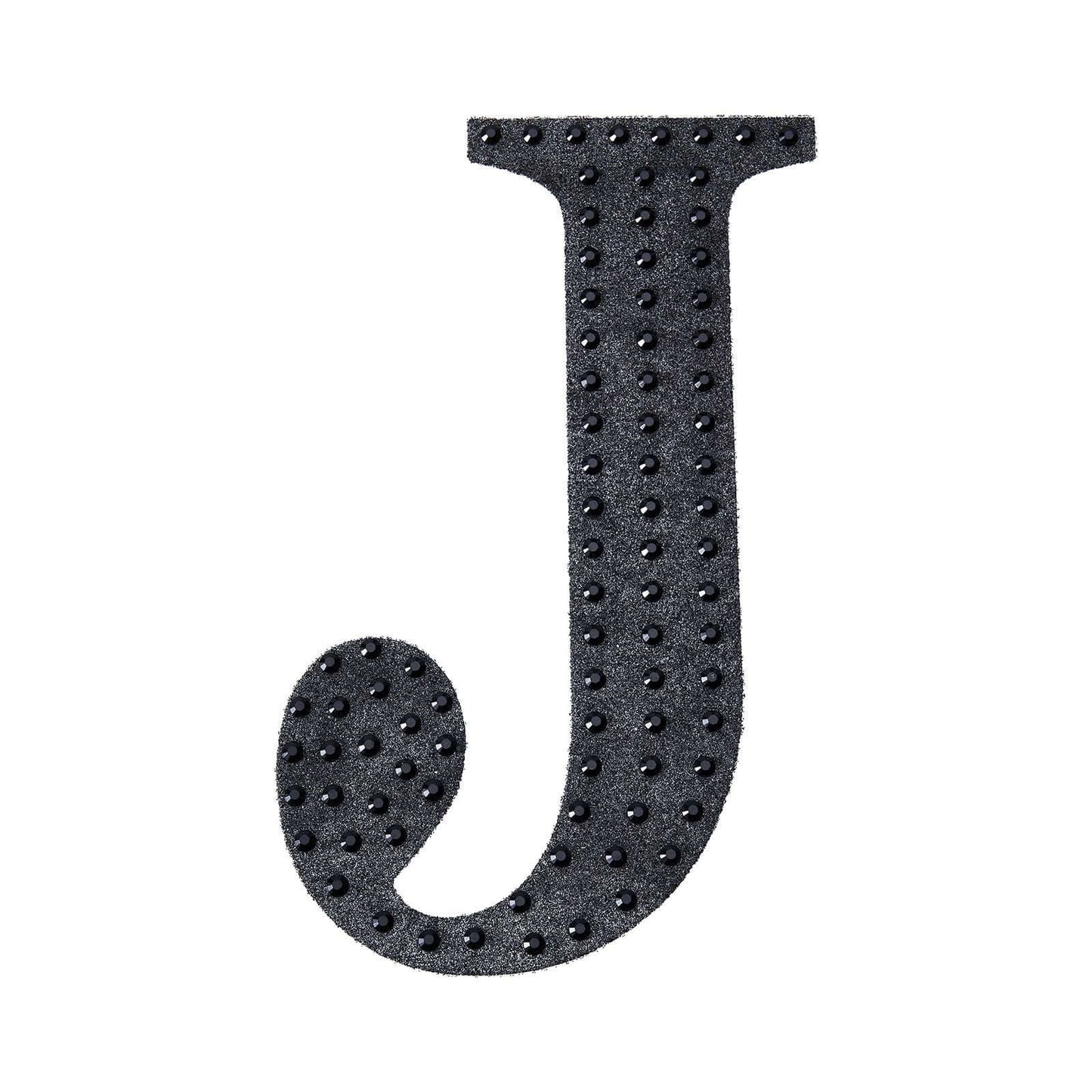 Decorative Rhinestone Alphabet "J" Letter Stickers, Glitter Adhesive Craft Letters Black DIY Sparkle Embellishments 8"