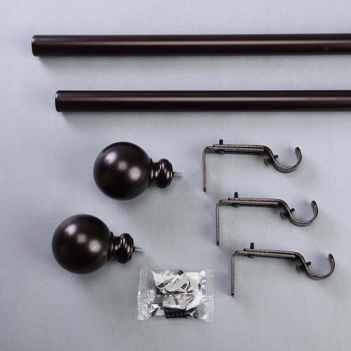 42"-126" Adjustable Curtain Rod Set, Bronze, Round Finials