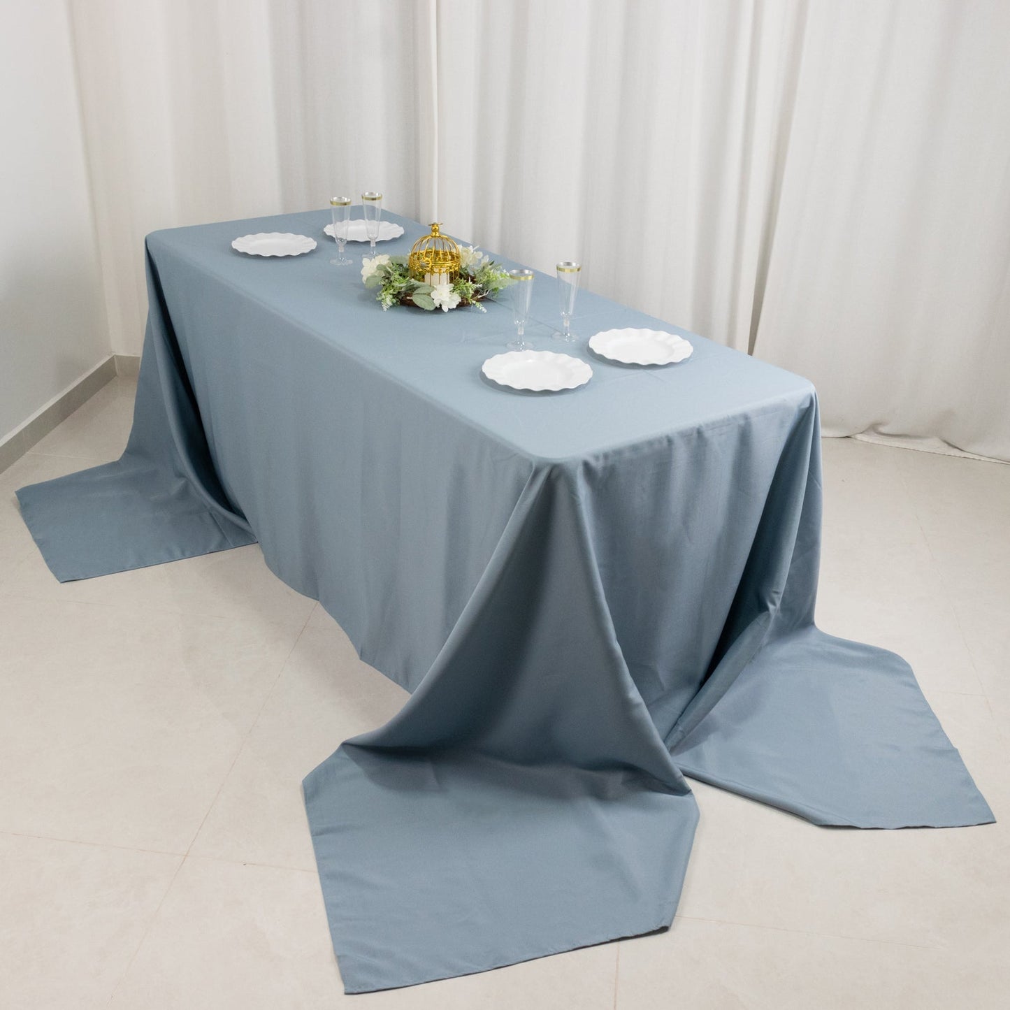Premium Polyester 90"x156" Rectangle Tablecloth Dusty Blue - Seamless 220GSM Stain-Resistant Table Cover