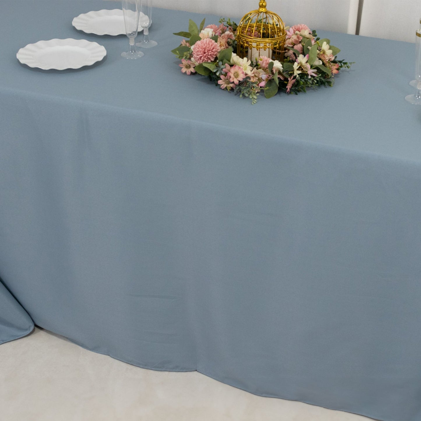 Premium Polyester 90"x132" Rectangle Tablecloth Dusty Blue - Seamless 220GSM Stain-Resistant Table Cover