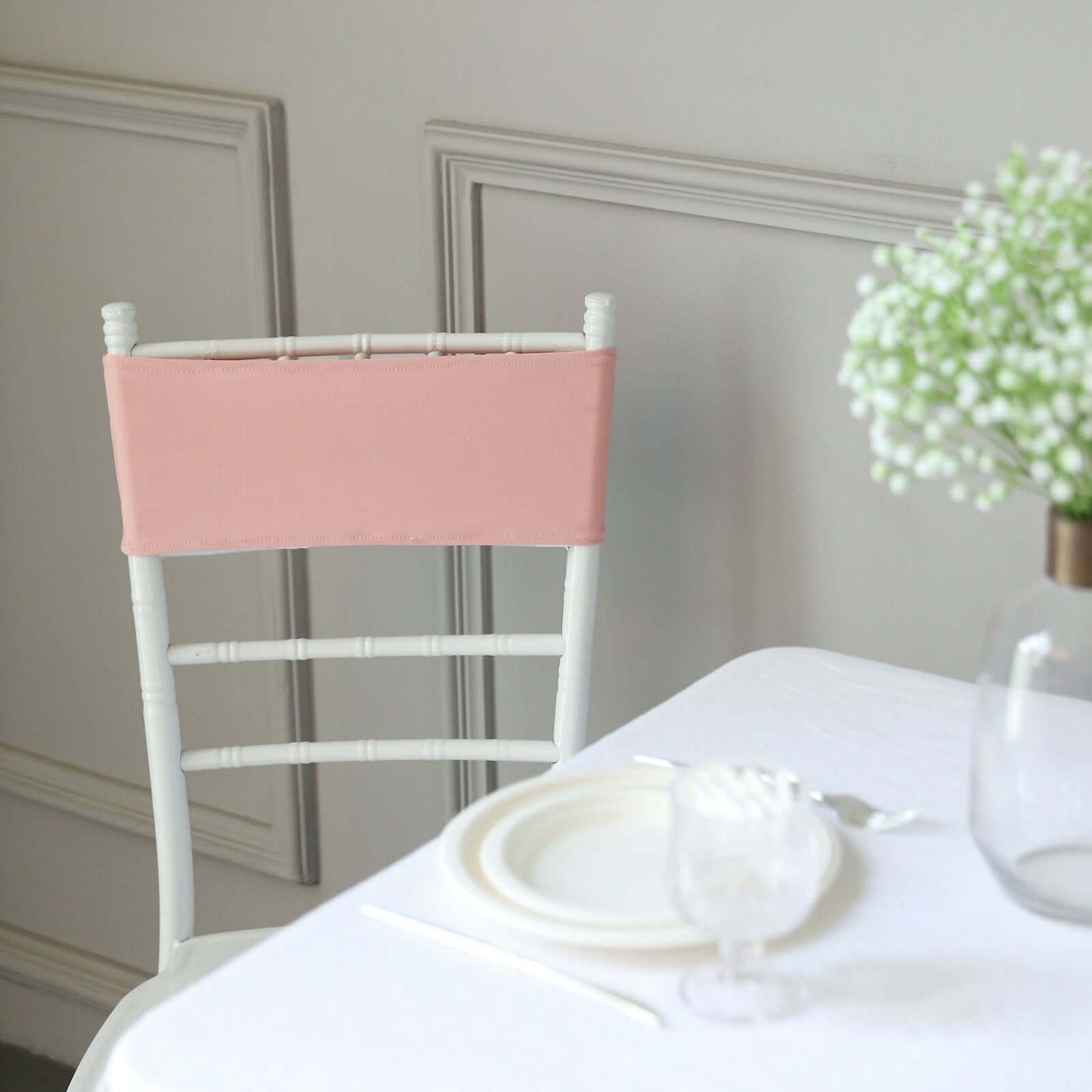 5 Pack Stretch Spandex Chair Sashes Dusty Rose - Reusable Chair Bands with Silver Diamond Ring Slide Buckle 5"x14"