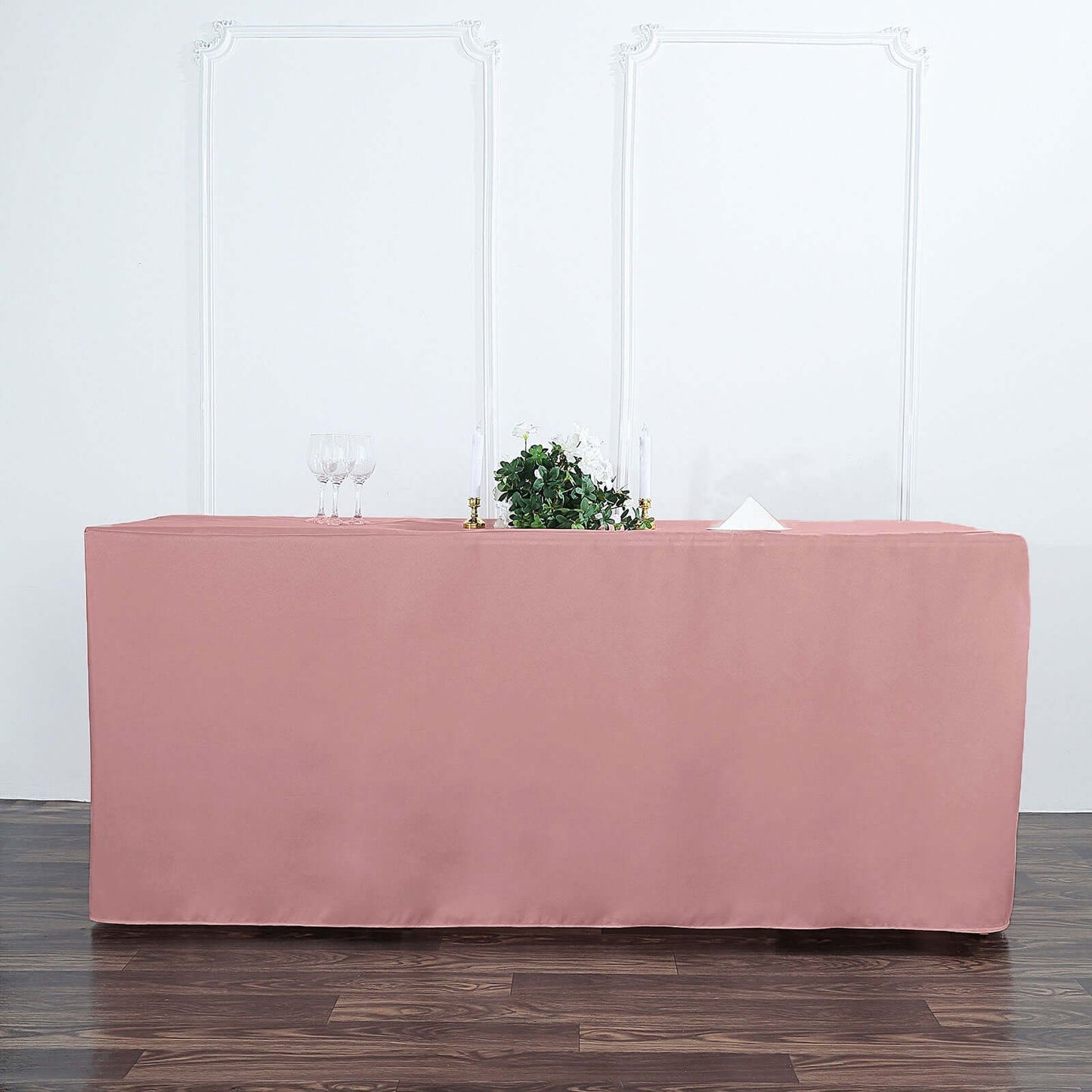 Fitted Polyester 72"x30" Rectangle Tablecloth Dusty Rose - Durable Table Cover