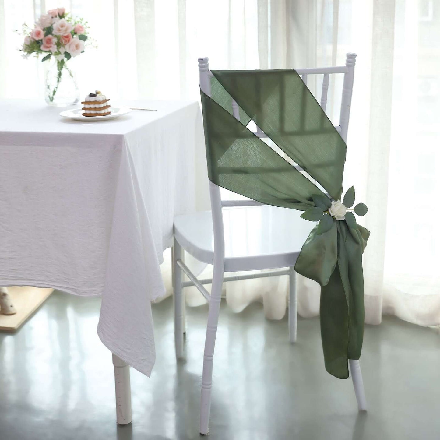 5 Pack Satin Chair Sashes Dusty Sage Green - Durable Chair Bows with Shiny Finish 6"x106"