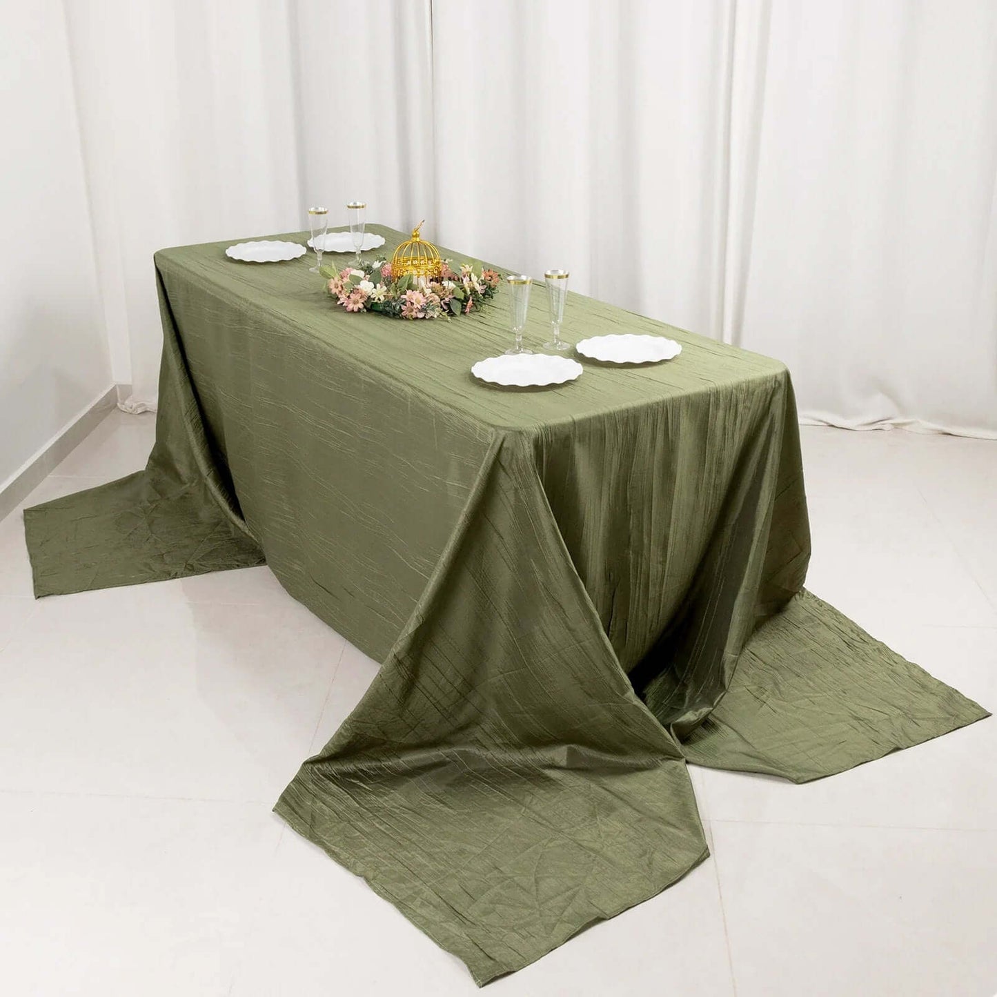 Taffeta 90"x156" Rectangle Tablecloth Dusty Sage Green - Accordion Crinkle Seamless Table Cover