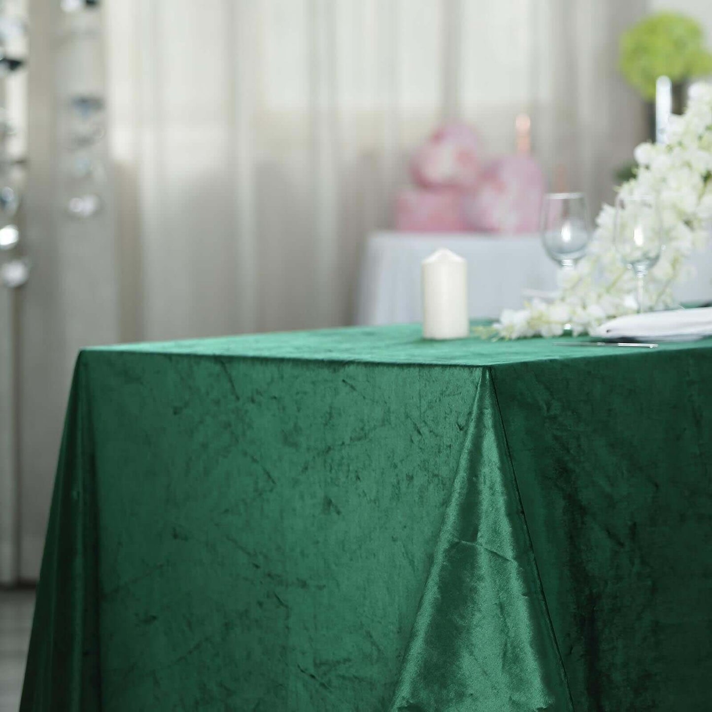 Premium Velvet 60"x102" Rectangle Tablecloth Hunter Emerald Green - Reusable & Soft Table Cover