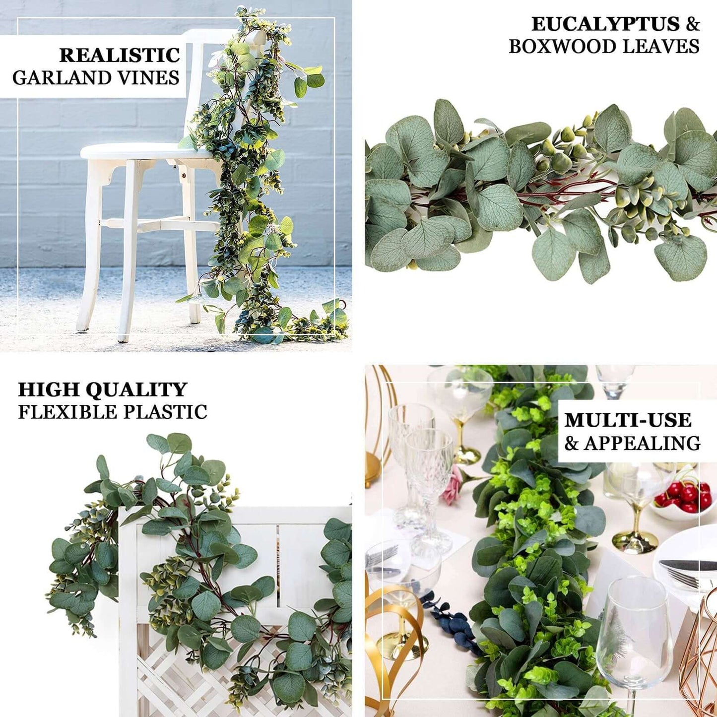 6.5ft Frosted Green Artificial Silk Eucalyptus Leaf Garland Vine