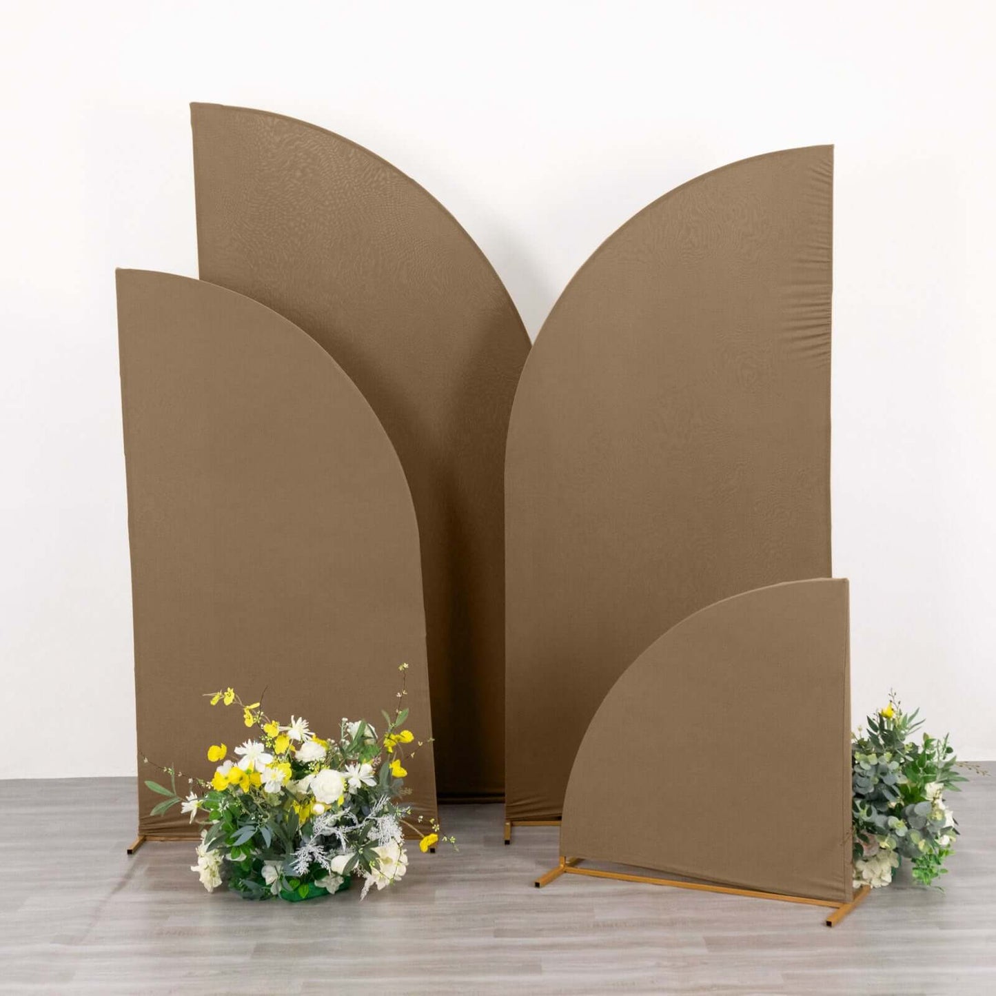 Set of 4 Matte Taupe Spandex Half Moon Chiara Backdrop Stand Covers, Custom Fitted Wedding Arch Covers - 2.5ft,5ft,6ft,7ft
