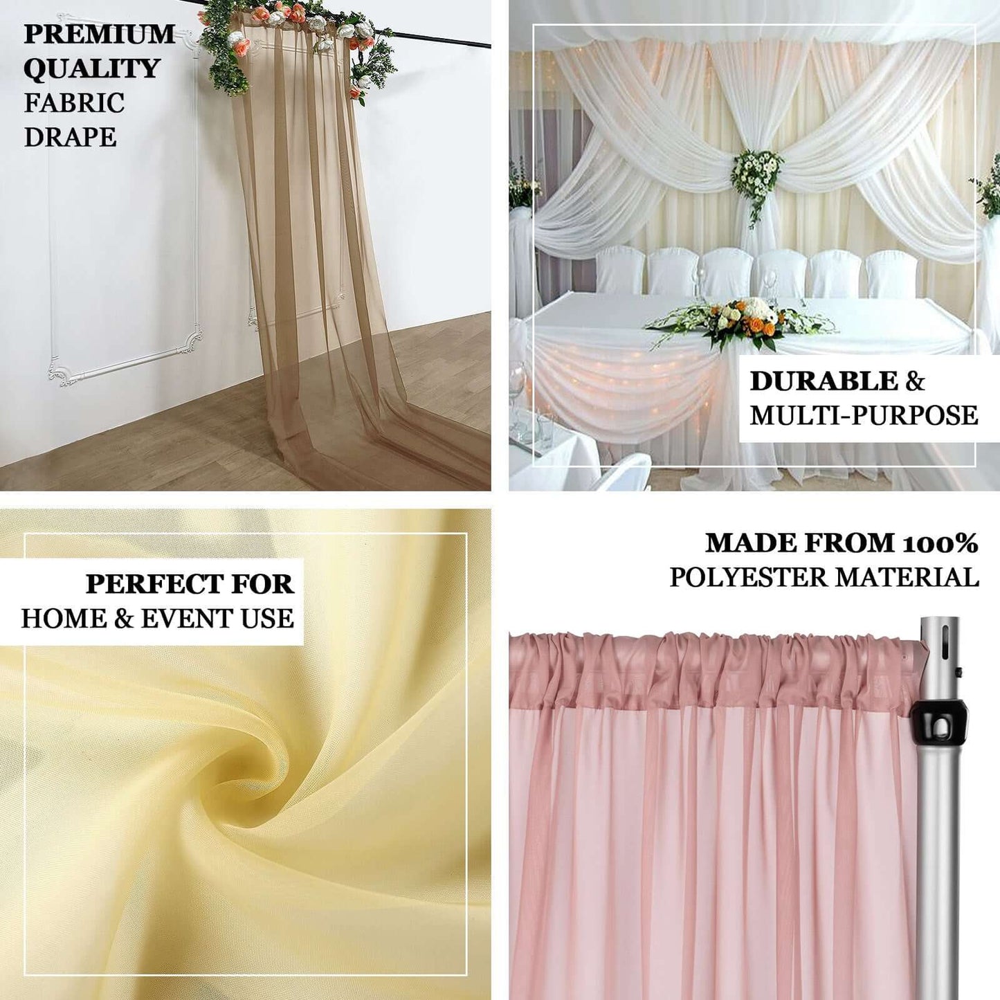 5ftx32ft Natural Chiffon Curtain Panel, Durable Flame Resistant Backdrop Ceiling Drapery With Rod Pocket