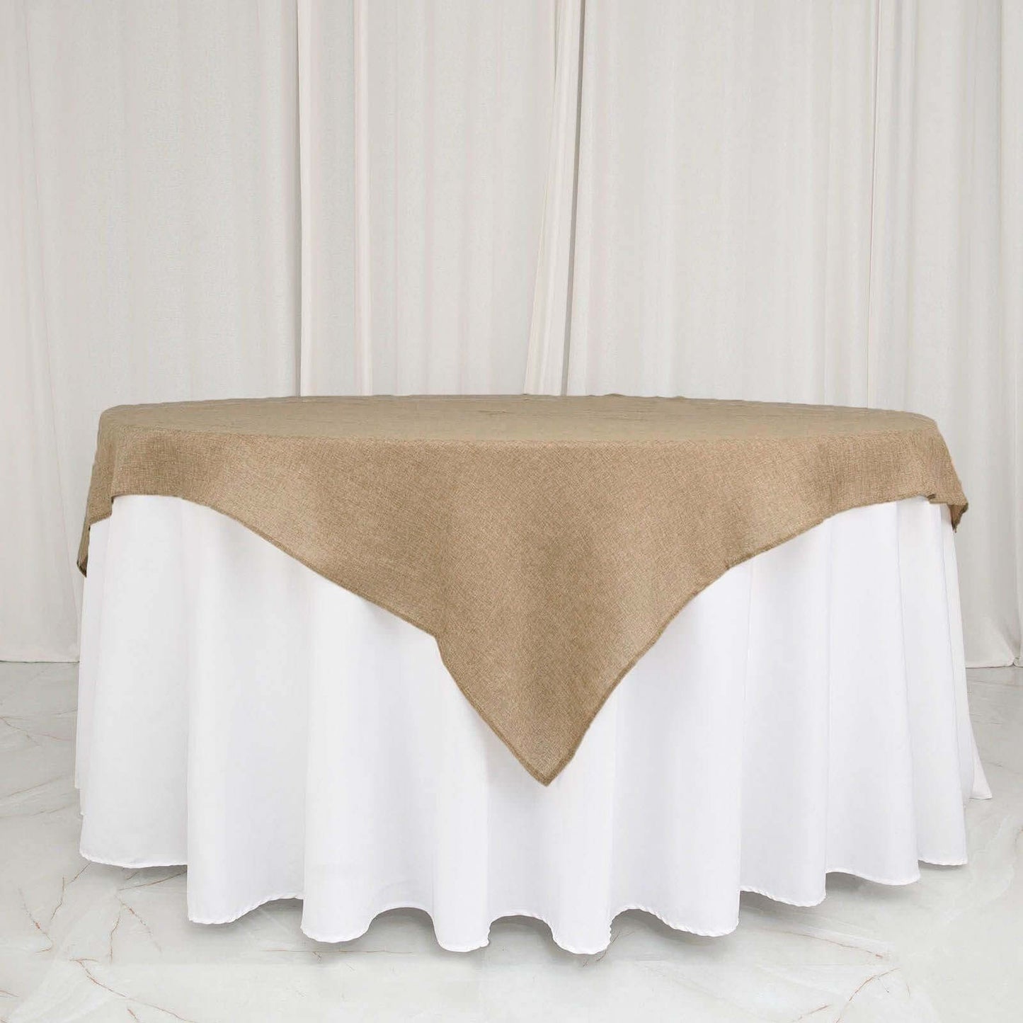 Burlap 72"x72" Faux Jute Table Overlay Square Tablecloth Natural - Boho Chic Design for Vintage Celebrations