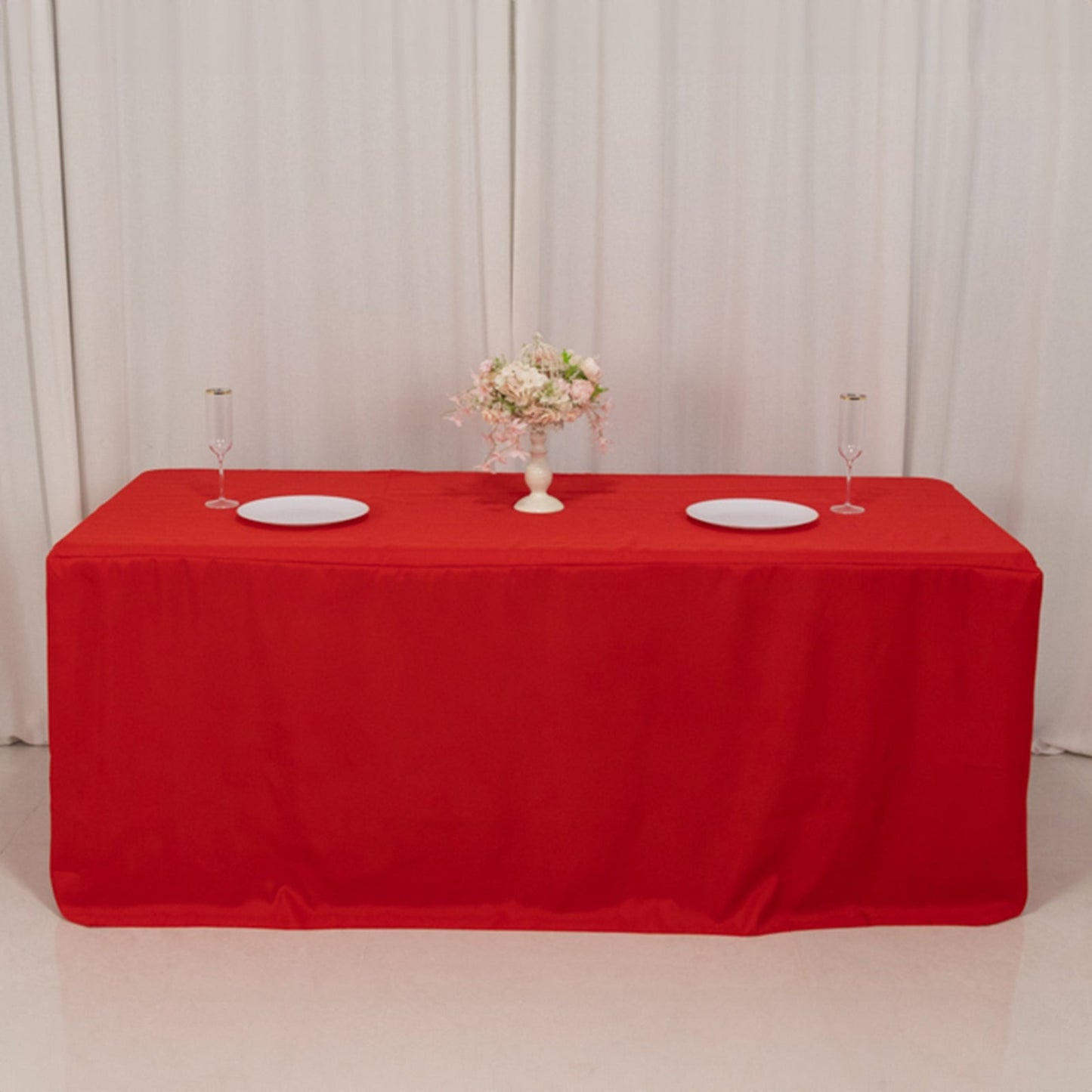 Fitted Polyester 72"x30" Rectangle Tablecloth Red with Open Back Design - Easy to Maintain and Wrinkle-Resistant Table Cover