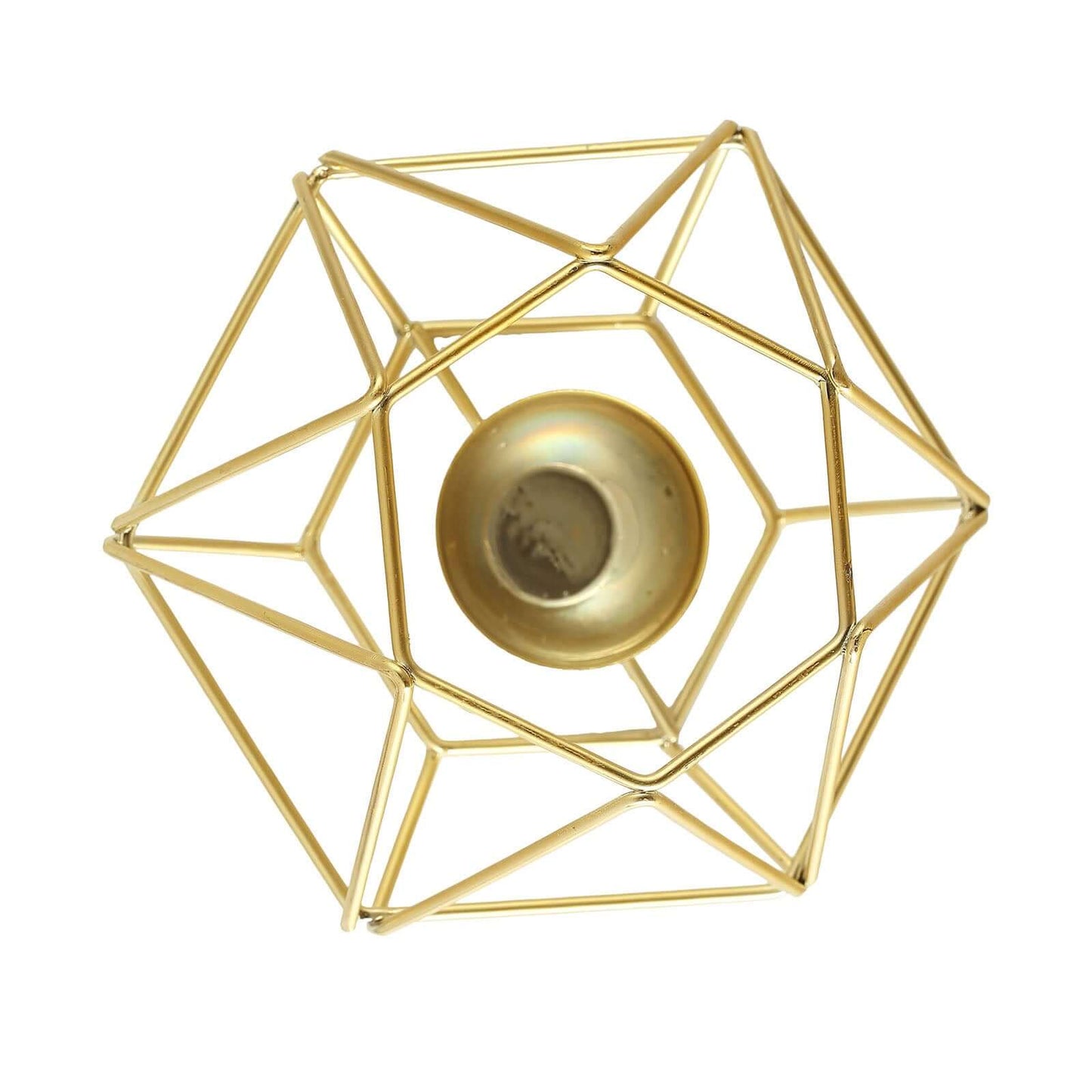 Set of 2 Candle Holders Metal Hexagon Geometric Design Gold - Modern Decorative Centerpieces for Tables 4"x3"