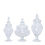 Set of 3 Glass Candy Jars Pedestal Apothecary Design Clear with Snap-On Lids - Stylish Party Favor Containers 10"/12"/14"
