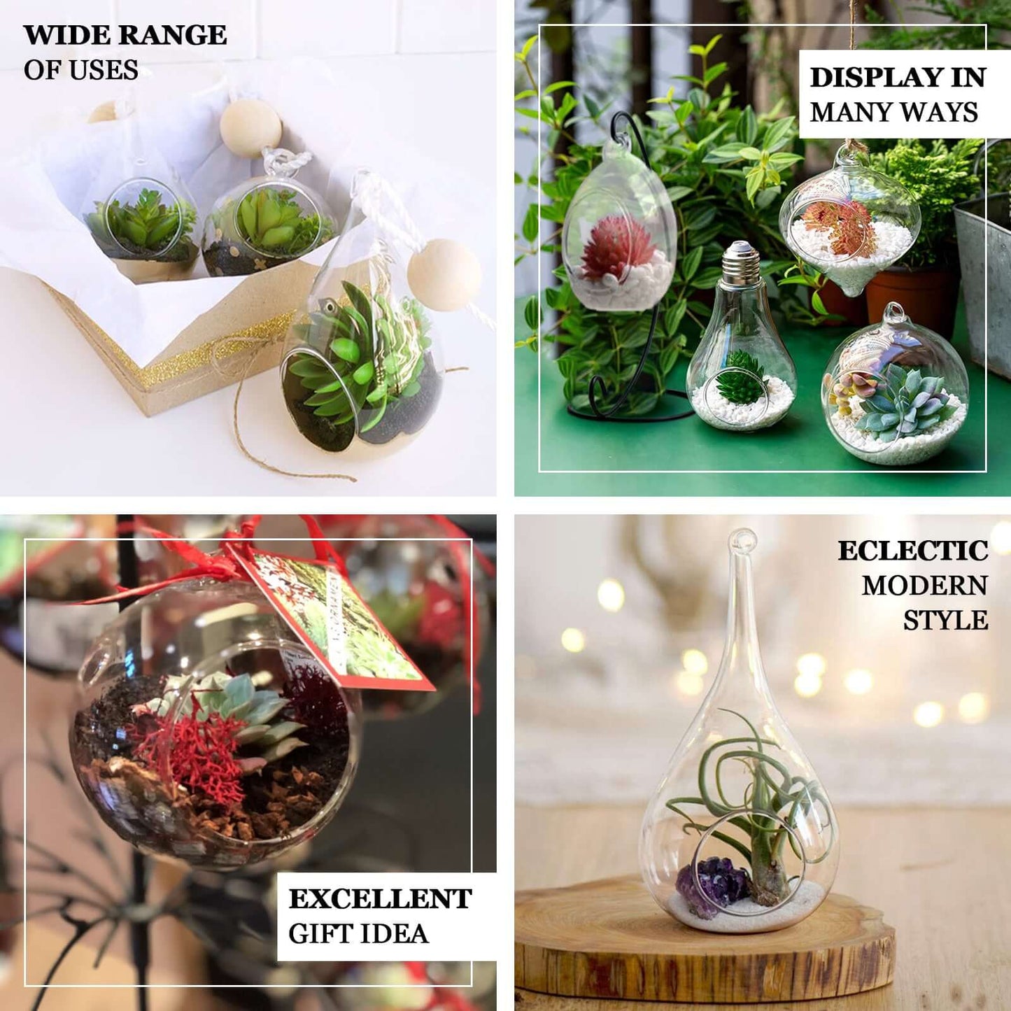 Glass Terrarium Hanging Bell Shaped Design with Twine Rope - Unique Free-Falling Planter for Air Plants & Displays 9"