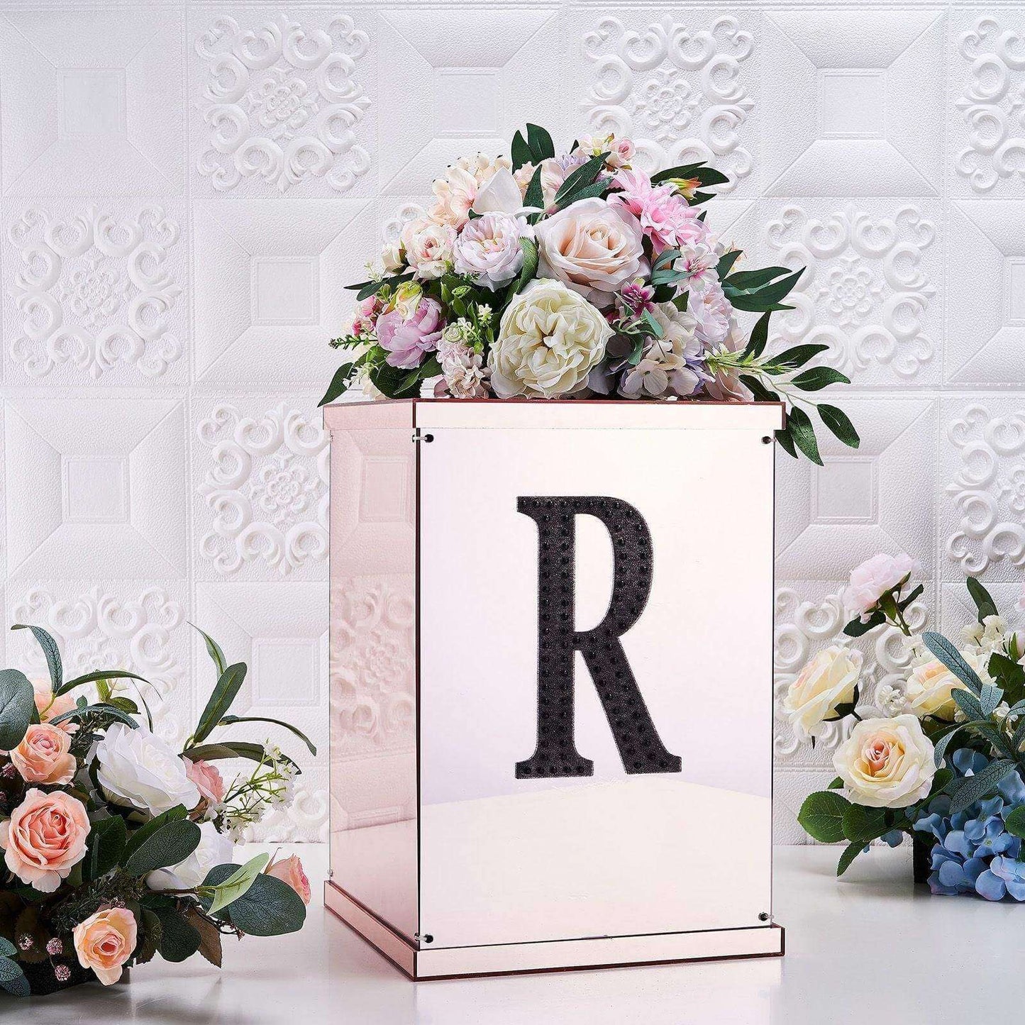 Decorative Rhinestone Alphabet "R" Letter Stickers, Glitter Adhesive Craft Letters Black DIY Sparkle Embellishments 8"