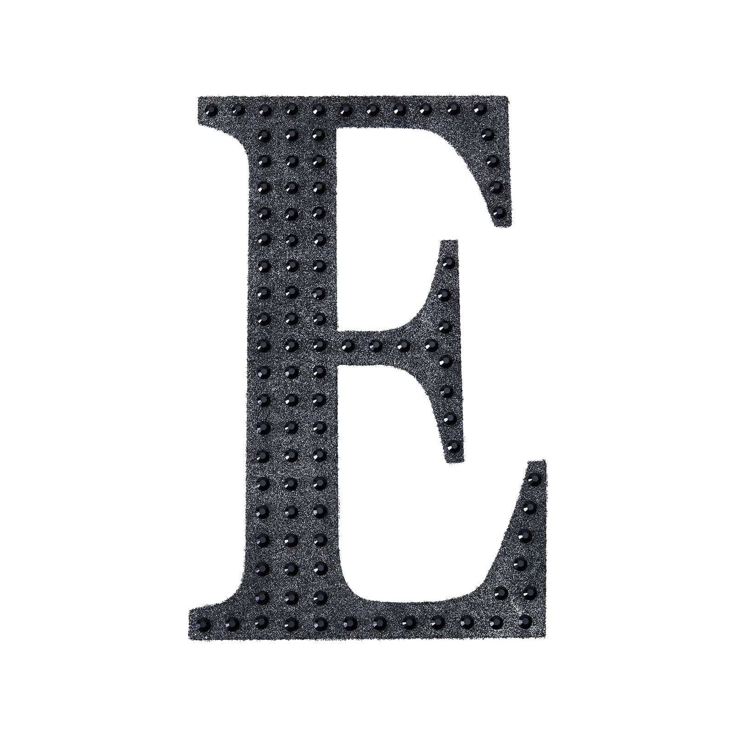 Decorative Rhinestone Alphabet "E" Letter Stickers, Glitter Adhesive Craft Letters Black DIY Sparkle Embellishments 8"