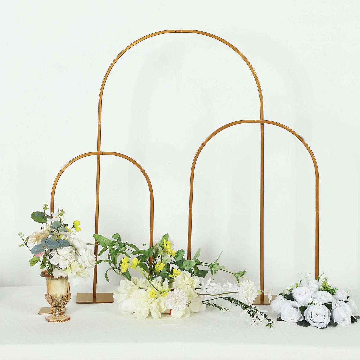 Gold Metal Chiara Arch Table Centerpiece with Rounded Top - Detachable Flower Stand Frame for Weddings 23"