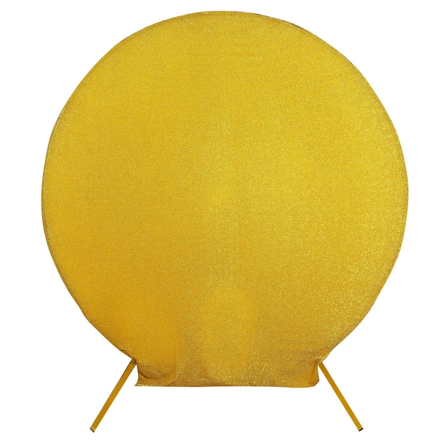 7.5ft Gold Metallic Shimmer Tinsel Spandex Round Wedding Arch Cover, 2-Sided Photo Backdrop