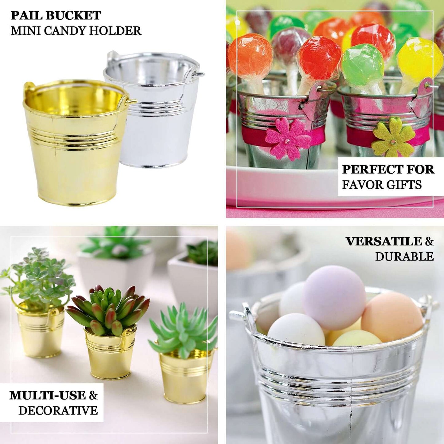 12 Pack 2" Gold Mini Planter Treat Party Favor Boxes, Small Pail Bucket Candy Container Gift Boxes