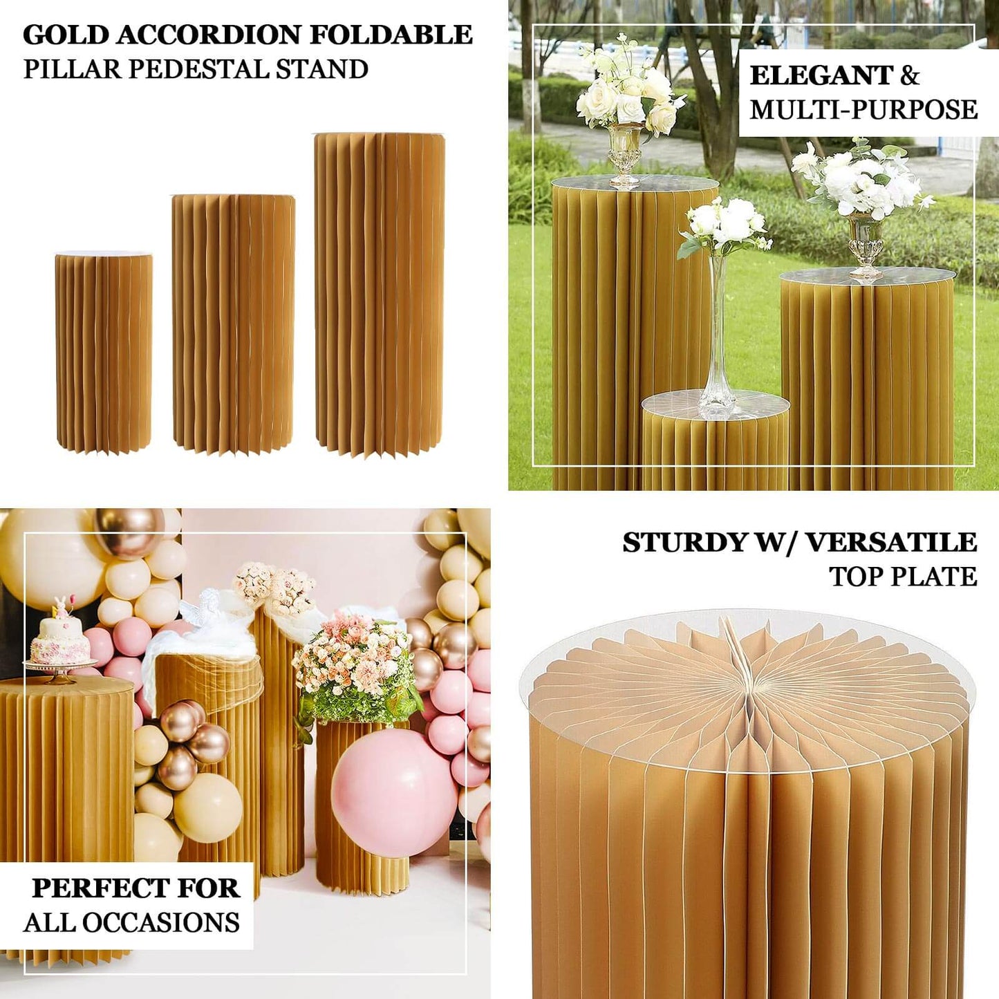 40" Gold Cylinder Display Column Stand, Pillar Pedestal Stand With Top Plate