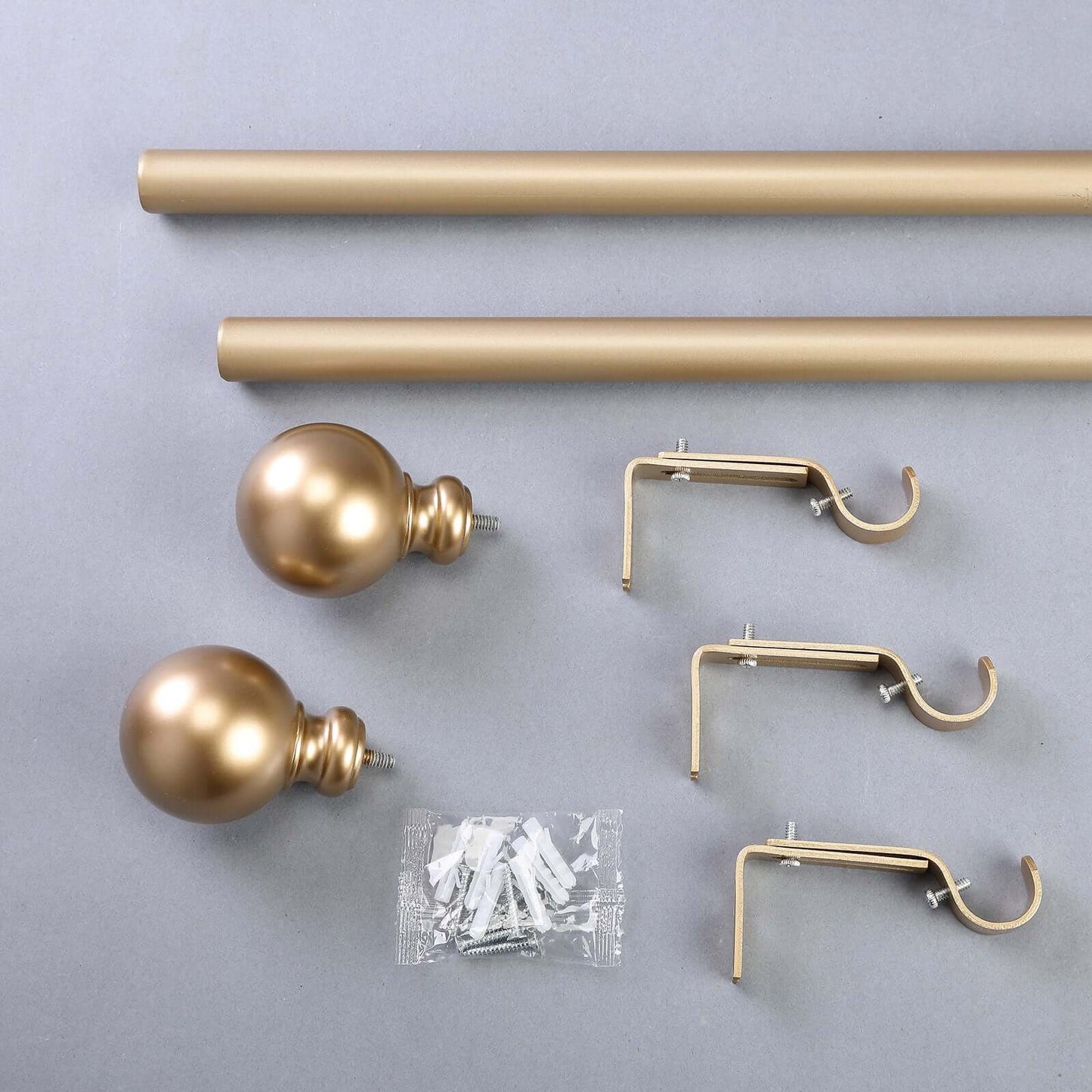 42"-126" Adjustable Curtain Rod Set, Gold, Round Finials