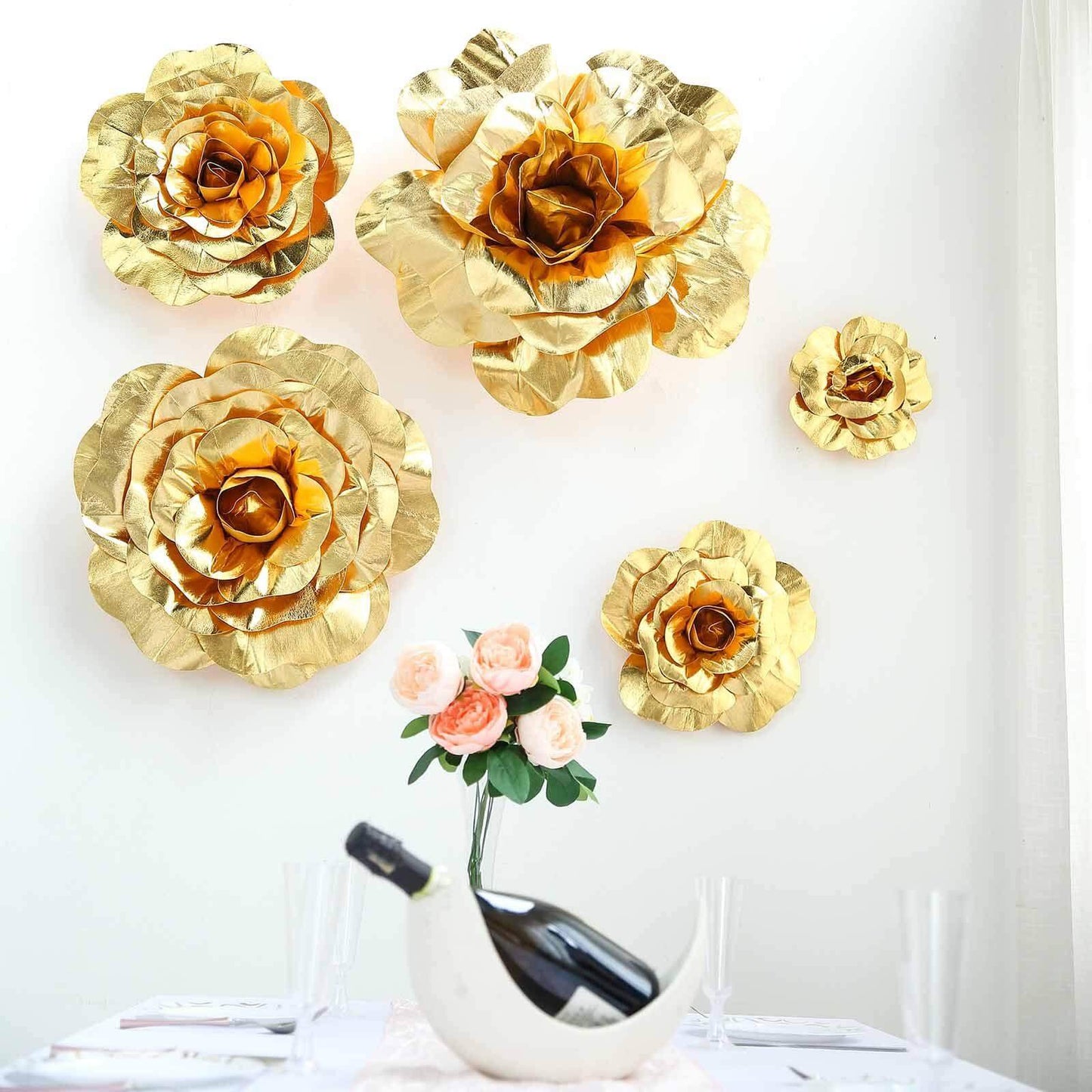 6 Pack 8" Metallic Gold Real Touch Artificial Foam DIY Craft Roses