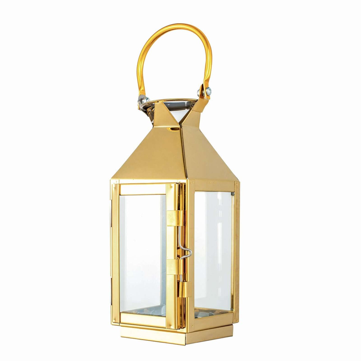 Stainless Steel Candle Lantern Crown Top Design Gold - Outdoor Metal Patio Lantern Centerpiece 8"