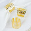 4 Pack Shiny Gold Laser Cut Rose Round Metal Napkin Rings, Decorative Flower Napkin Holders