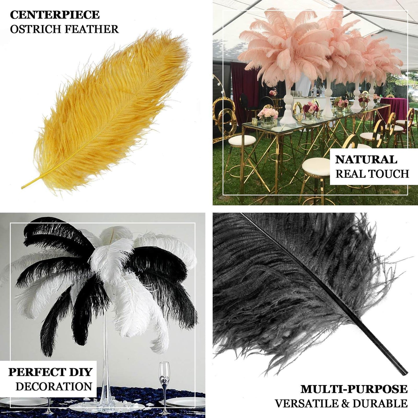 12 Pack Gold Natural Plume Ostrich Feathers Centerpiece Filler - 24"-26"