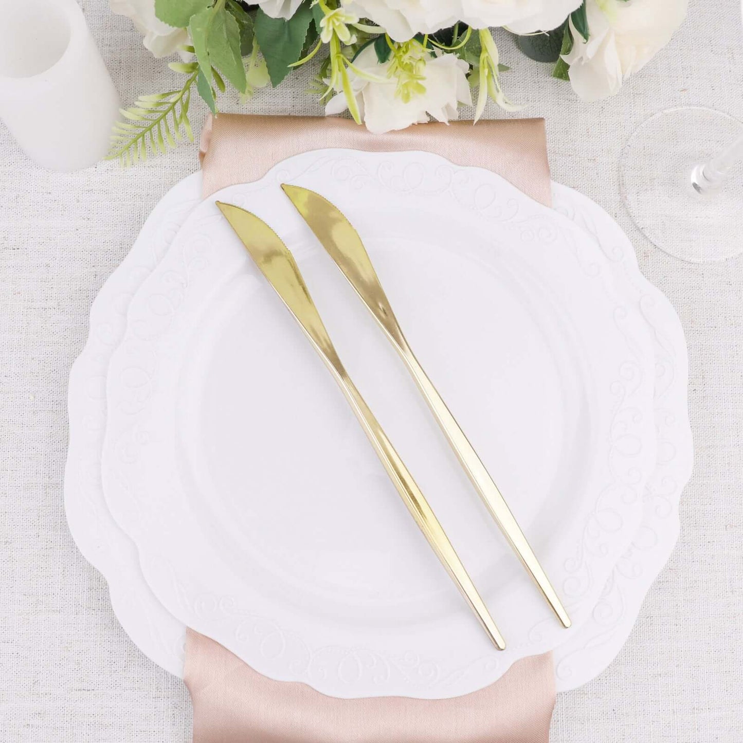 24-Pack Plastic Knives Glossy Gold - Premium Heavy Duty Disposable Flatware Cutlery 8"