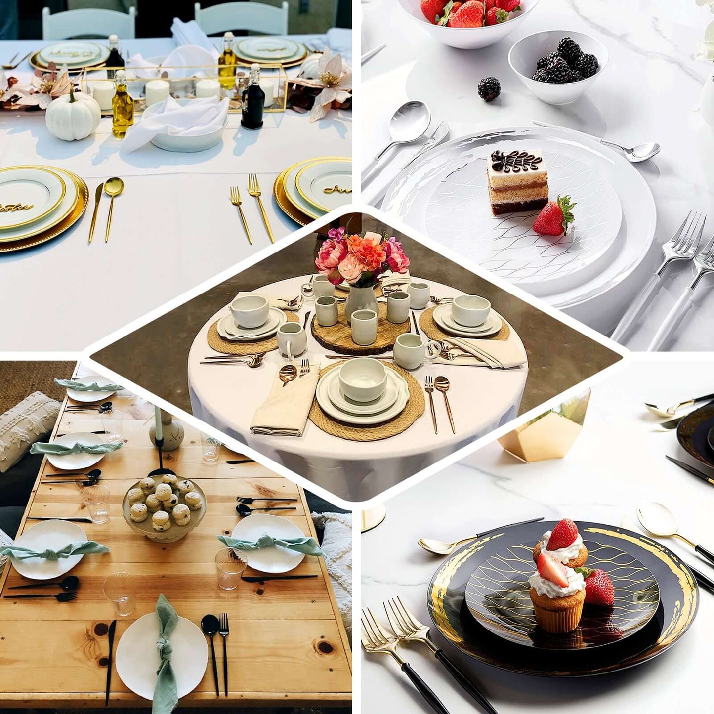 24-Pack Plastic Flatware Set in Metallic Gold with Ivory Handle - Heavy Duty Disposable Modern Silverware 8"