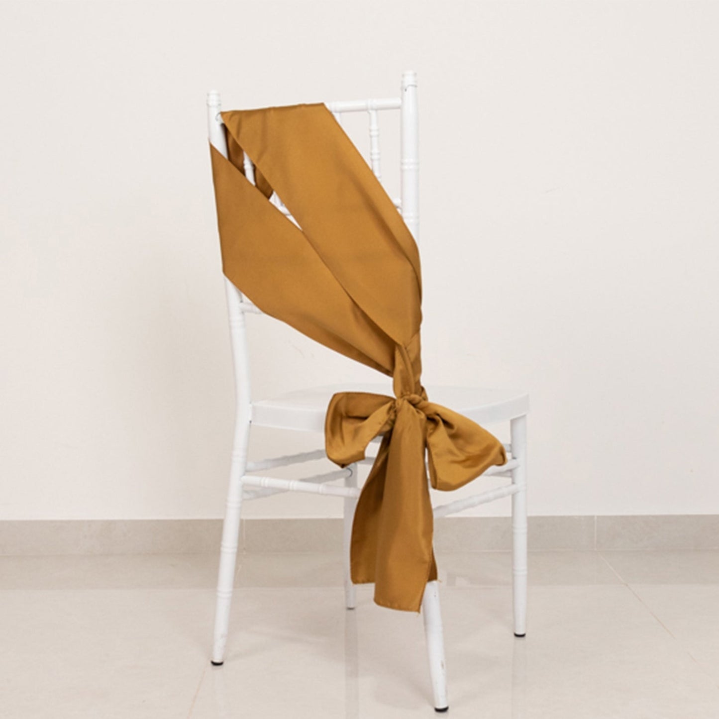 5 Pack Lamour Satin 6"x106" Chair Sashes Gold - Stylish Reusable Decorative Bows for Weddings & Gatherings