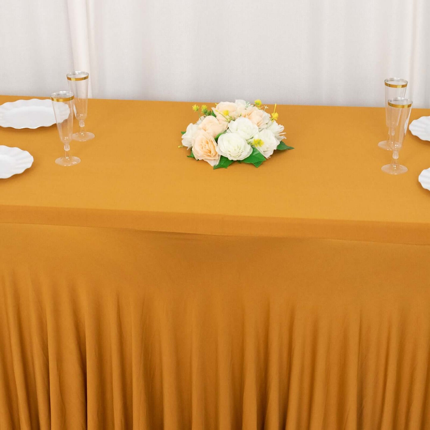 Spandex Rectangle 72"x30" Table Skirt Gold with Wavy Skirt-Like Effect Stylish Table Cover for Weddings, Banquets & Trade Shows