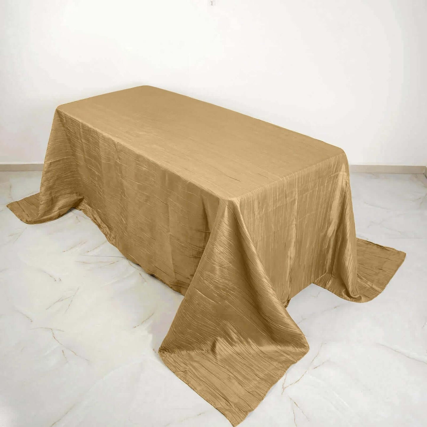 Taffeta 90"x132" Rectangle Tablecloth Gold - Seamless Accordion Crinkle Design for Sophisticated Gatherings