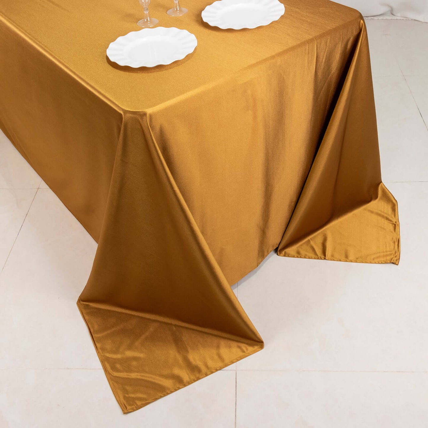 Scuba Rectangular 90"x132" Tablecloth Shimmering Gold - Wrinkle Free & Stain Resistant Seamless Table Cover for Weddings and Parties
