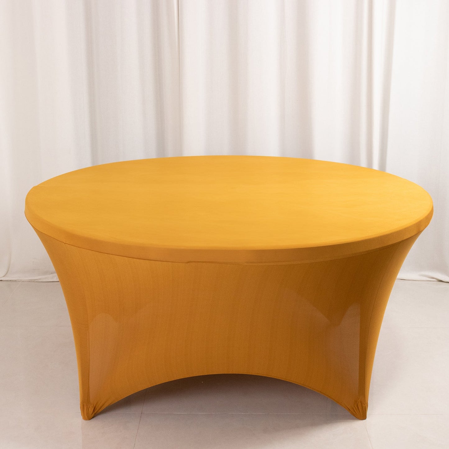 Stretch Spandex 5ft Round Tablecloth Gold - Durable Form-Fitting Table Cover for Events & Presentations