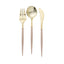 24-Pack Plastic Flatware Set in Metallic Gold with Beige Handle - Heavy Duty Disposable Modern Silverware 8"