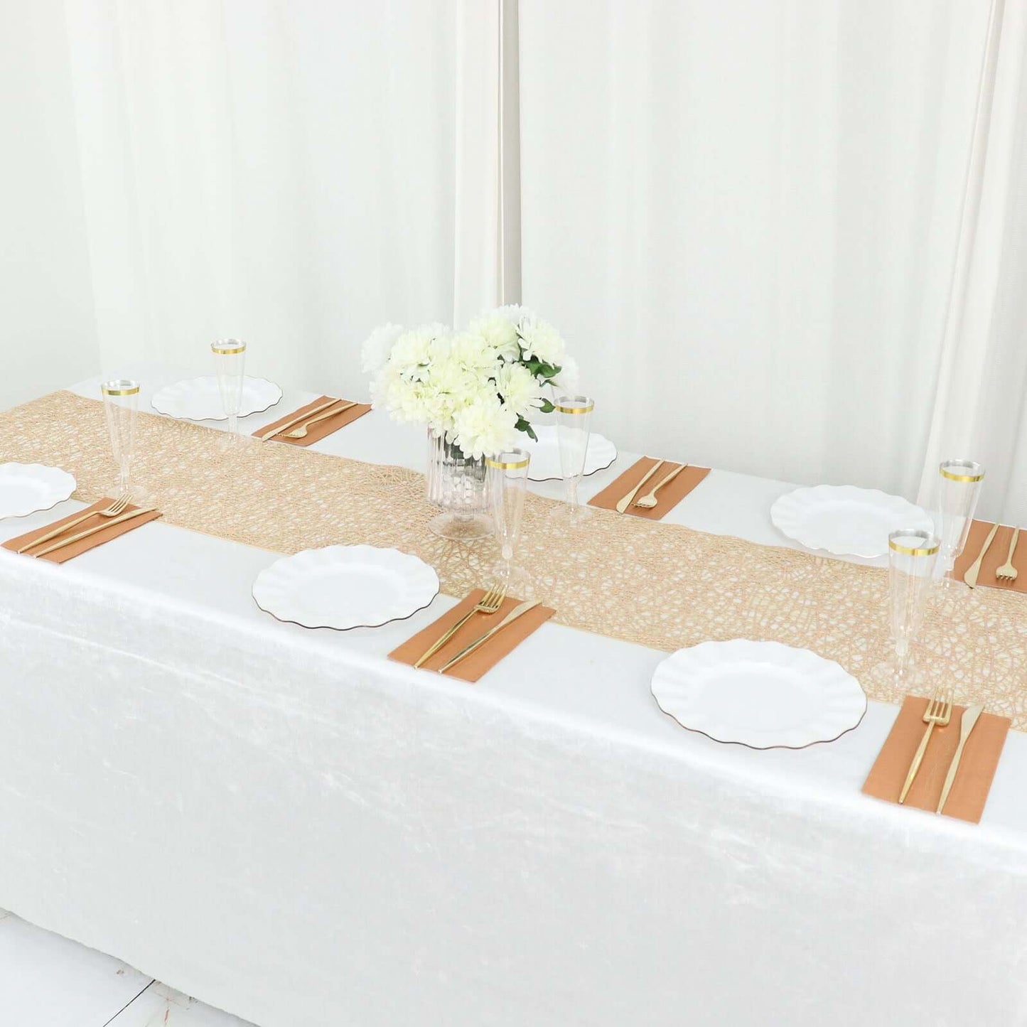 Plastic Woven Vinyl 13"x6ft Table Runner Metallic Gold - Non-Slip & Reversible Tabletop Decor