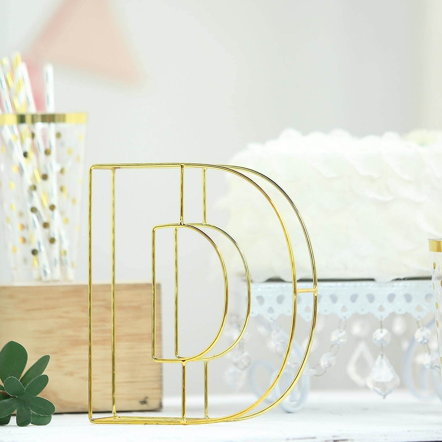 8" Tall Gold Freestanding 3D Decorative Wire Letter, Wedding Centerpiece - D