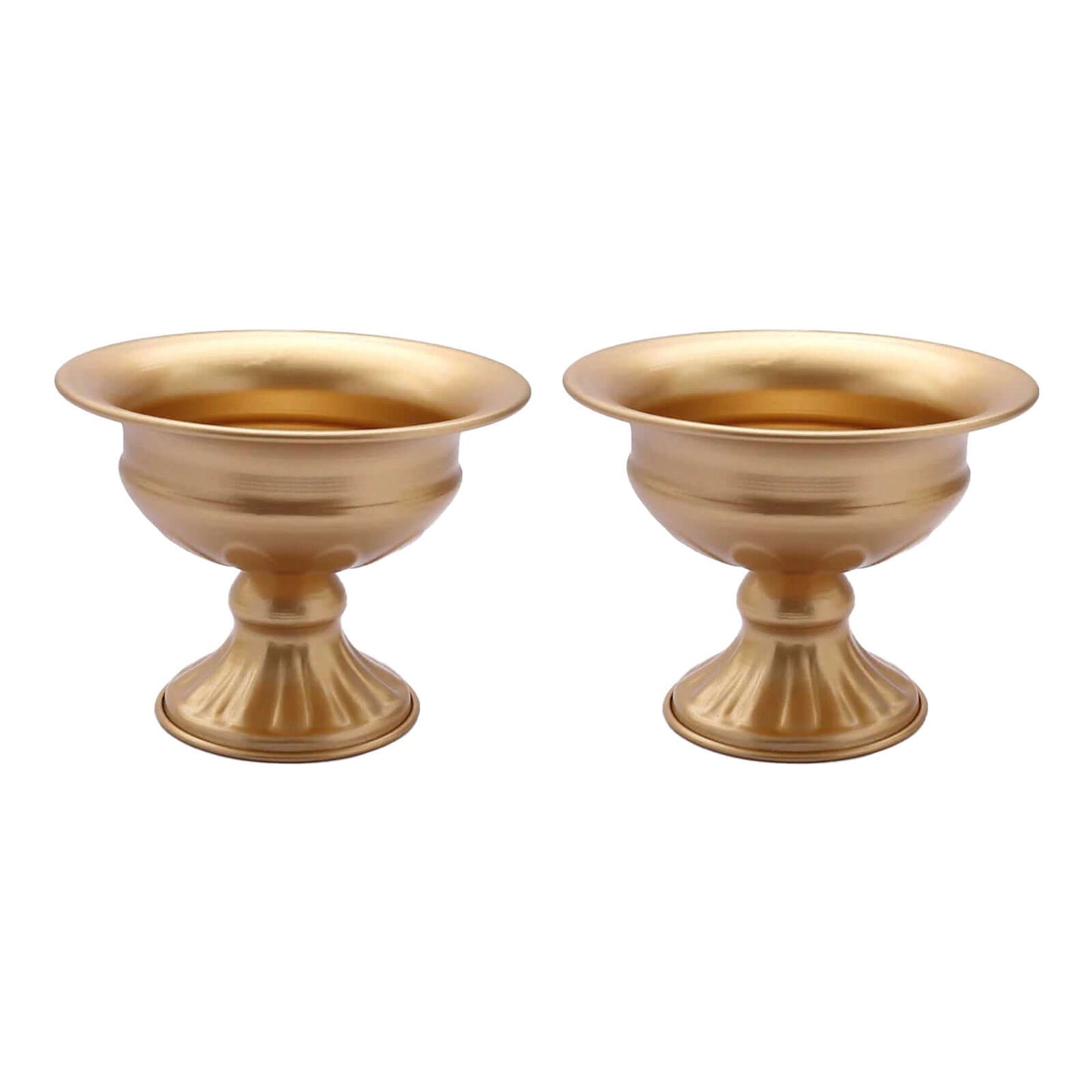 2-Pack Metal Pedestal Flower Vases Wine Goblet Style Gold - Antique Mini Compote Vase for Refined Wedding Centerpieces 4"