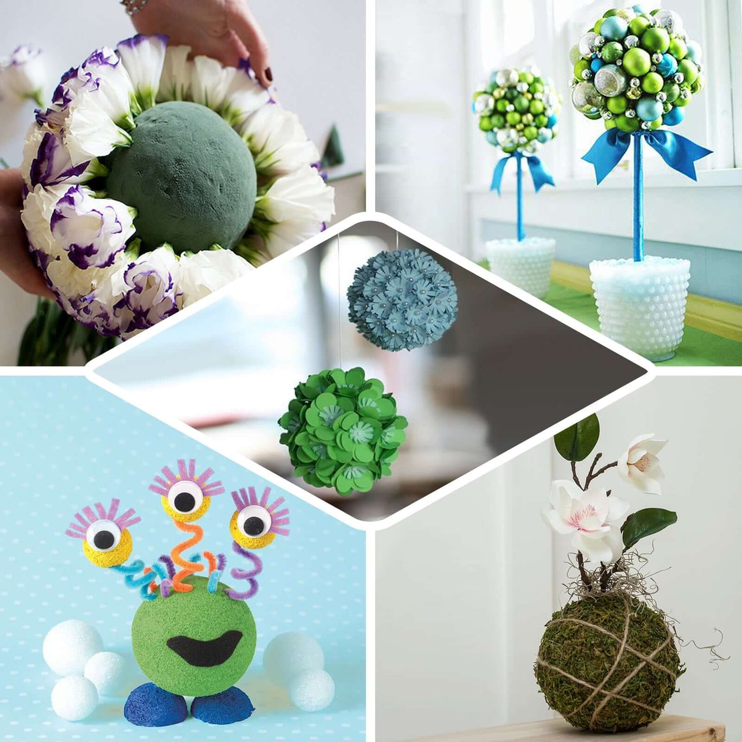 3-Pack 6" Green DIY Flower Arrangements Craft Foam Ball, Smooth Floral Foam Ball