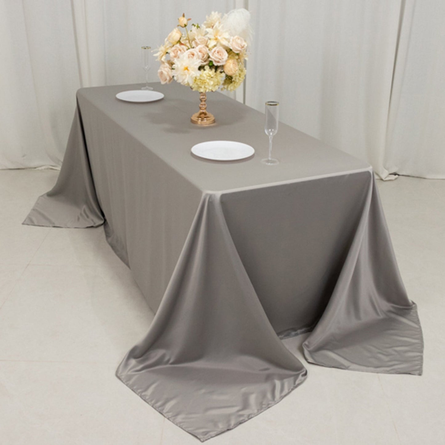Lamour Satin 90"x132" Rectangle Tablecloth Silver - Soft & Silk-Like Seamless Table Cover