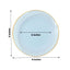 10-Pack Plastic 9" Round Dinner Plates in Transparent Dusty Blue Hammered Design with Gold Rim - Modern Disposable Party Plates