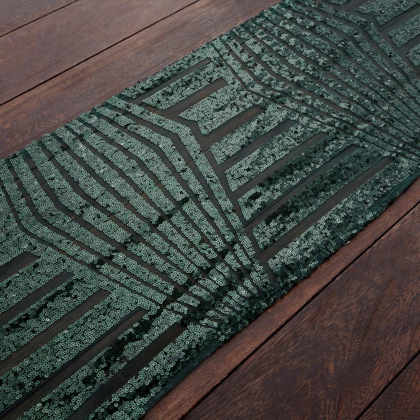 Sequin 12"x108" Table Runner Hunter Emerald Green - Diamond Glitz Design