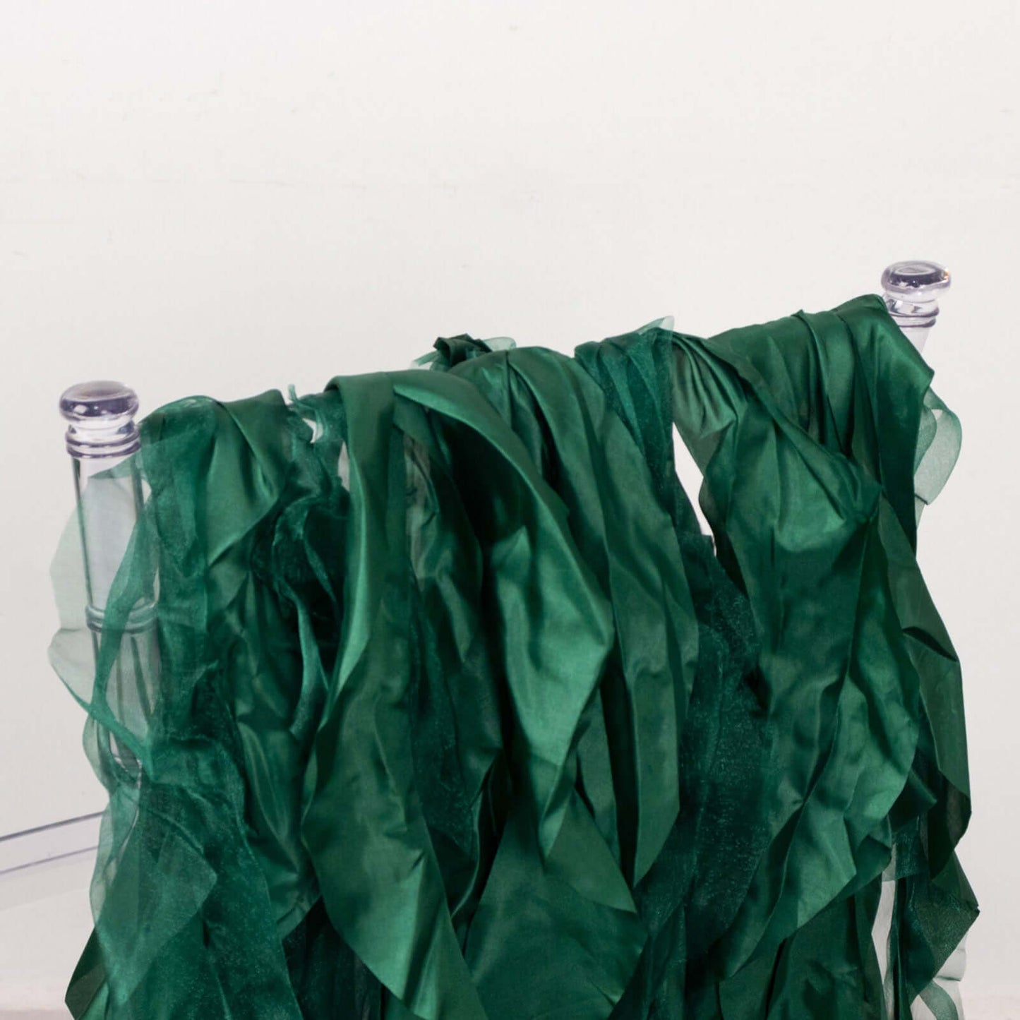 5 Pack Chiffon Satin Chair Sashes Hunter Emerald Green - Easy to Install Ruffled Curly Willow