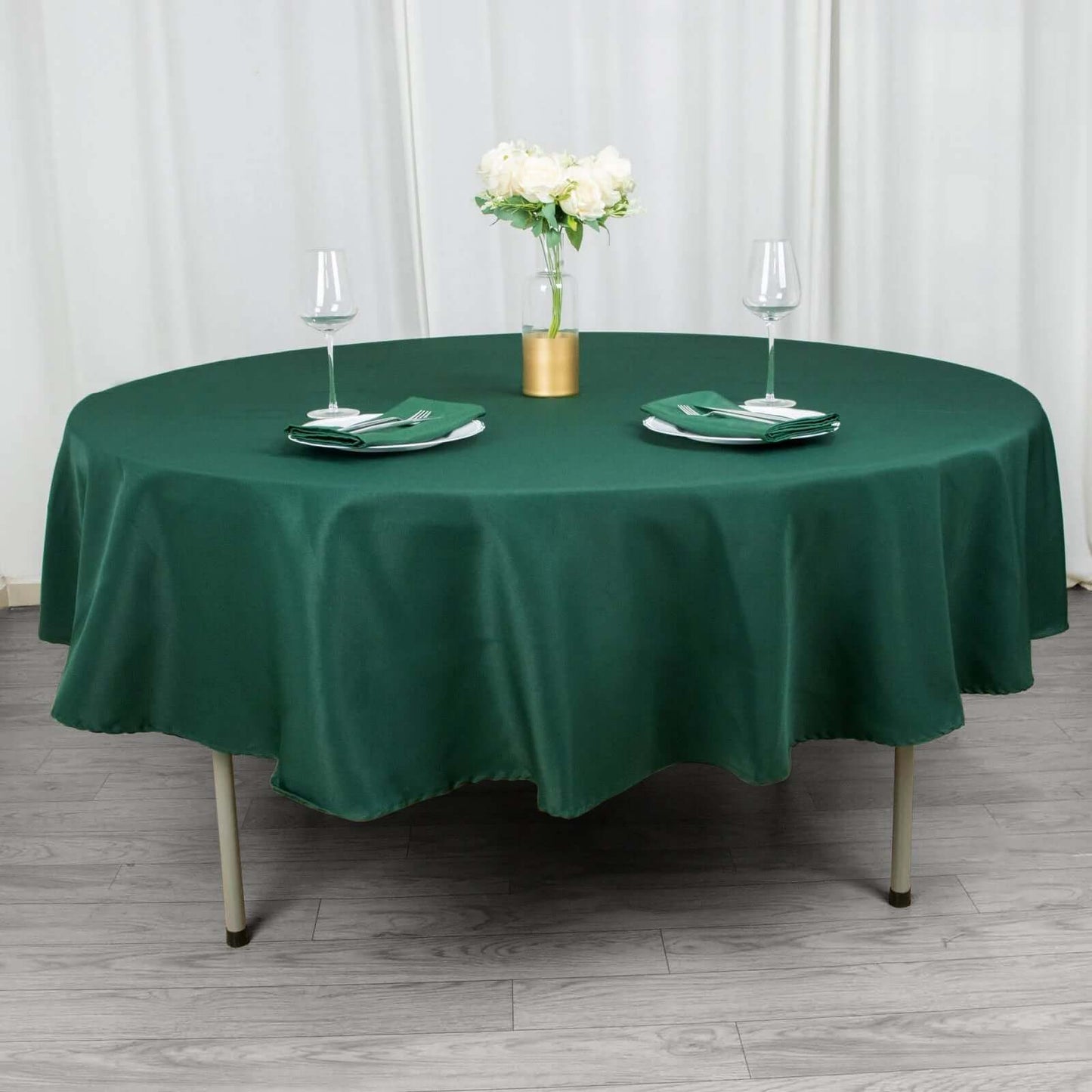 Premium Polyester 90" Round Tablecloth Hunter Emerald Green - Stain and Wrinkle-Resistant Design with 220GSM Thickness Table Cover