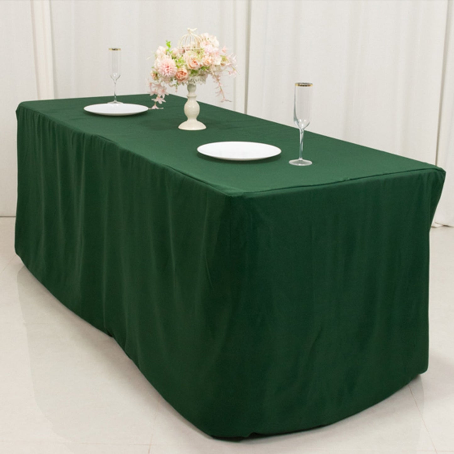 Fitted Polyester 72"x30" Rectangle Tablecloth Hunter Emerald Green - Durable Table Cover